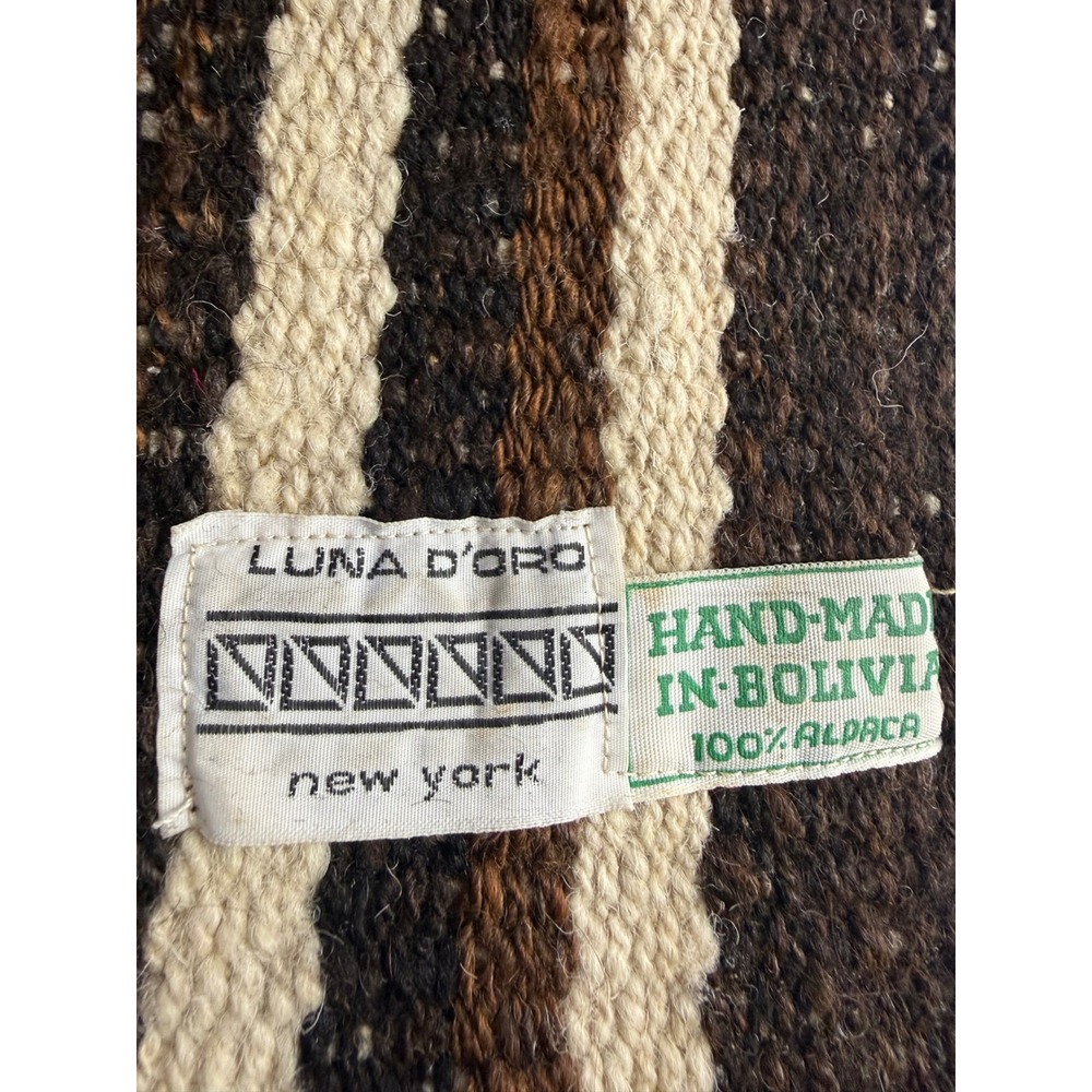 Luna D'oro Poncho Women OS Brown Striped 100% Alpaca Hand Made Bolivia Excellent - Picture 5 of 6